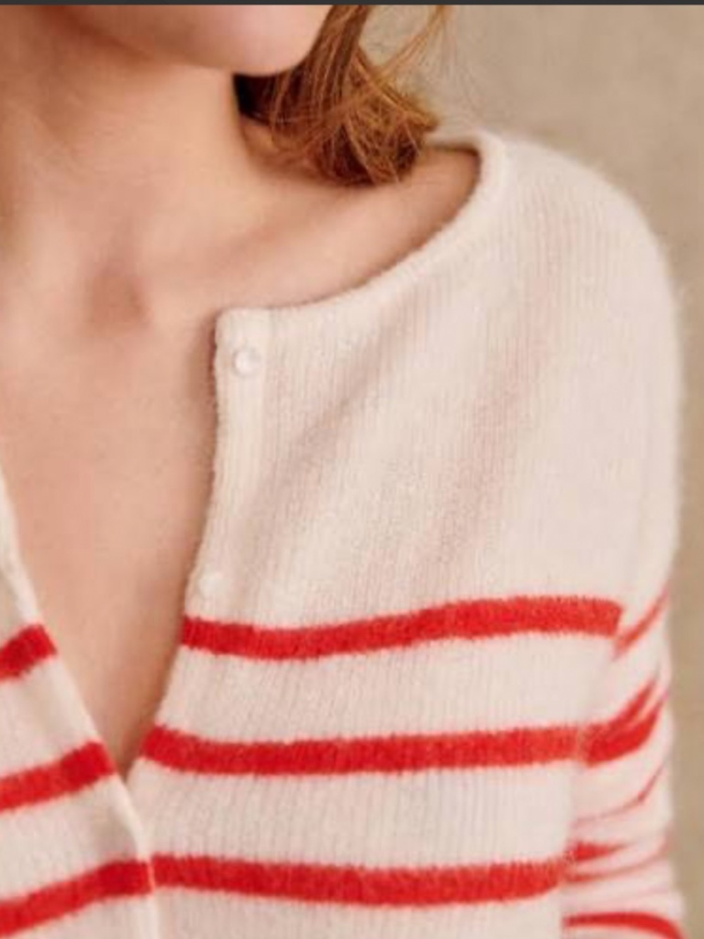 Sezane Gaspard Cardigan Ecru / Red - Size XXS